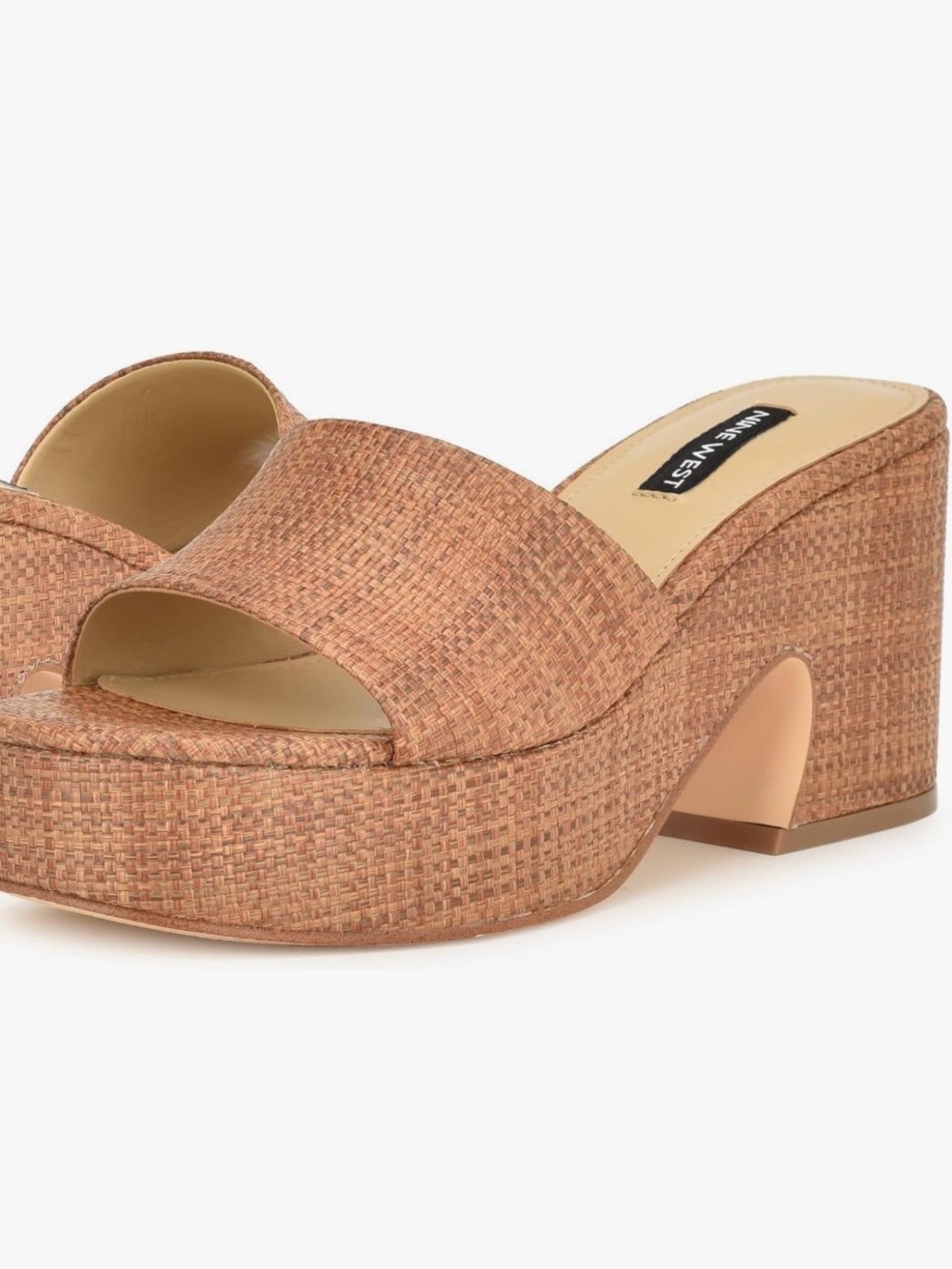 NWT Nine West Boone Tan Woven Platform Slide Sandals